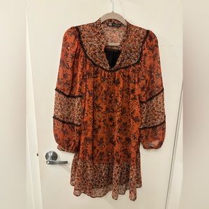 Zara floral red/orange chiffon dress (size XS)